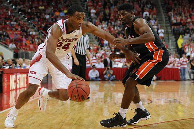 Former NC State forward T.J. Warren drives from the outside to the basket against Campbell Nov. 16, 2013. Warren had 23 points and three rebounds in the Wolfpack&#8217;s 81-66 win over the Camels at PNC Arena.