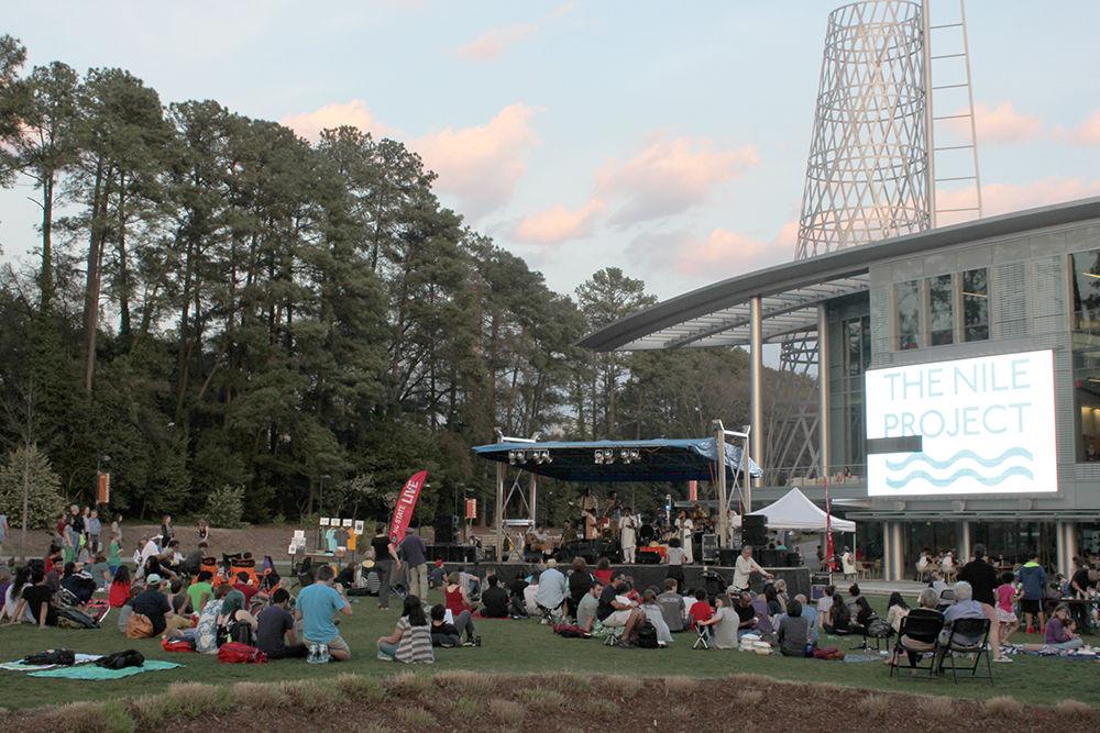 The crowd watches as The Nile Project performs on Stafford Commons on Tuesday. The Nile Project is a band that raises awareness on the water situation in the countries that the Nile River runs through. This performance was its last at its residency at NC State.