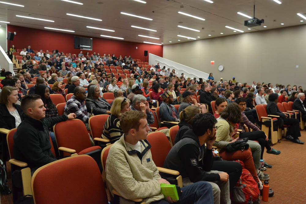 People fill the James B. Hunt Jr. Library Auditorium on Thursday. The documentary "Talking Black in America" premiered as part of the Language and Life Project at NC State.