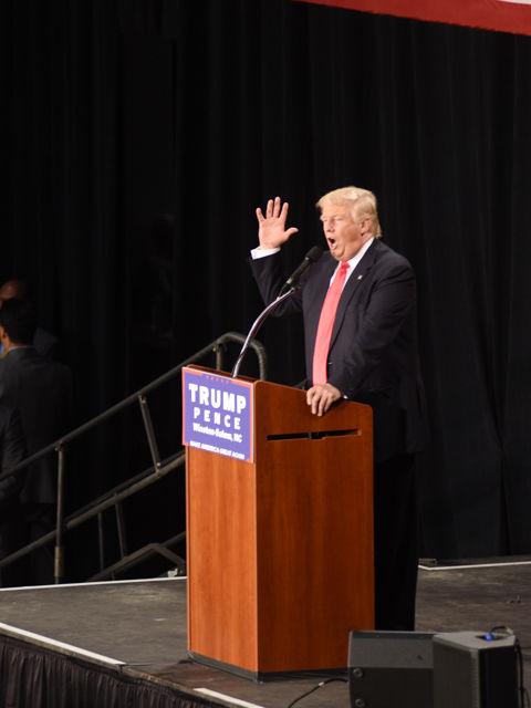 Donald Trump speaks during his rally at the Winston Salem Fairgrounds Annex on Monday, July 25, 2016. Trump said, "I'm going to be in North Carolina so much that you're going to get sick of it."