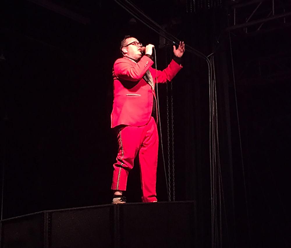 Paul Janeway, lead singer of St. Paul &amp; the Broken Bones, stands on top of speakers during the band's performance of "Broken Bones &amp; Pocket Change" on Friday night at The Ritz. St. Paul &amp; the Broken Bones stopped in Raleigh as part of the Sea of Noise tour.