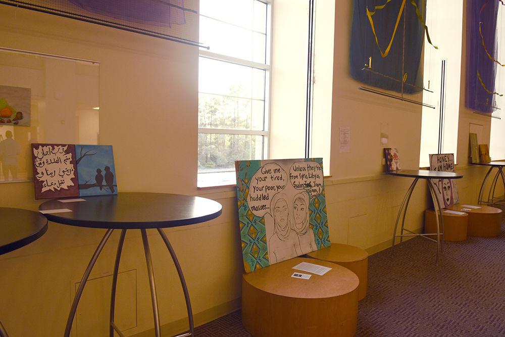 Pieces for the MSA Art Expo are on display in Riddick Heart on Wednesday. The event was hosted by the Muslim Students' Association to promote and celebrate Islamic art and artists.