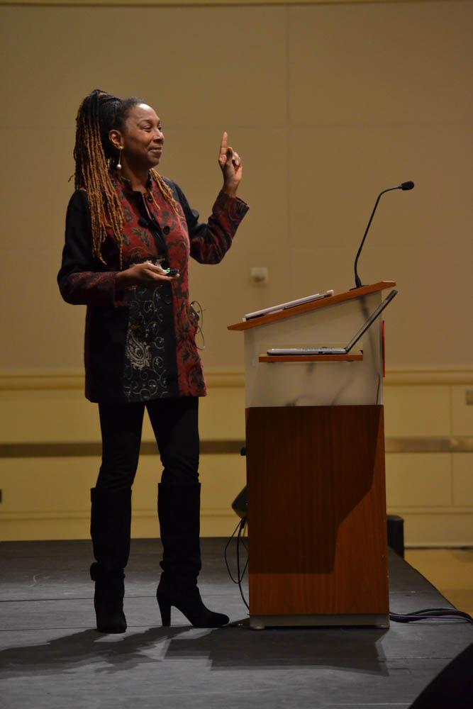 Professor Kimberl&#233; Crenshaw speaks on the meaning and importance of intersectionality, a term she coined, in Talley Student Union on Tuesday. Crenshaw is a professor of law at UCLA and Columbia Law School, and is a specialist in civil rights, Black feminist legal theory and racism and the law.