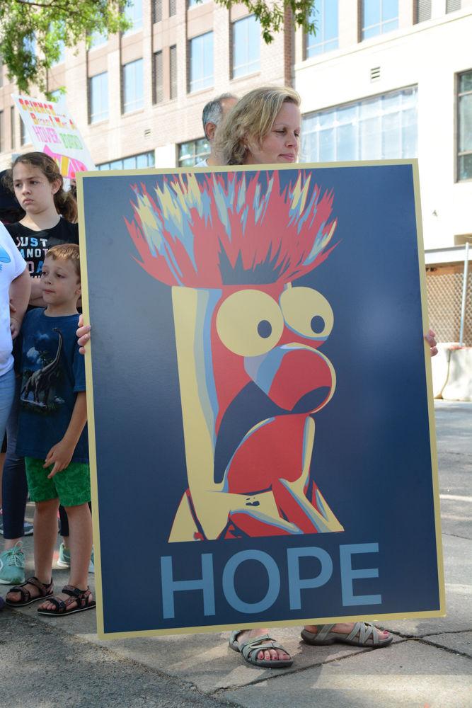 A marcher carries a sign displaying Beaker, a character from the Muppets, with the simple message "hope" written across the bottom. The Muppets characters Beaker and Dr. Bunsen reappeared on many signs carried by participants in the first Raleigh March for Science on April 17, 2017, one of over 500 marches across the globe attended by hundreds of thousands of individuals passionate about supporting science and recognizing its importance in everyone's life.