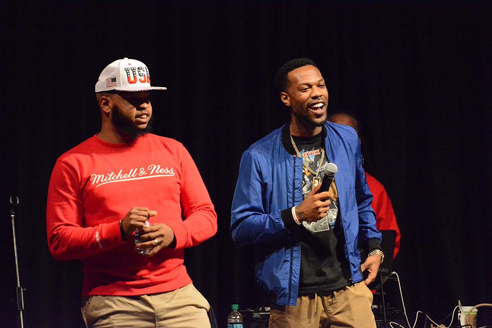 Comedians Chico Bean and B-Daht perform laugh out loud improve at the start of the &#8220;Wild &#8216;N Out&#8221; comedy show in Talley Student Union State Ballroom on Friday. Bean and B-Daht each shared personal stories that kept the crowd laughing. The event was hosted by the UAB Black Students Board and involved a series of stand-up comedy, crowd engagement games and improv.&#160;
