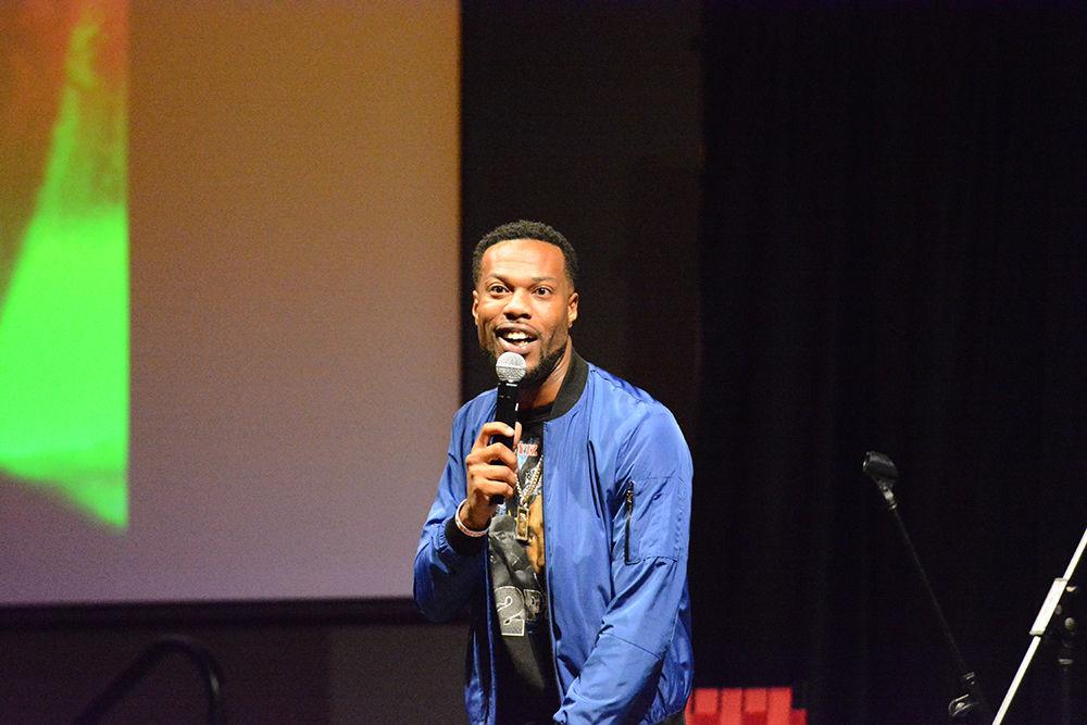 Comedian B-Daht warms the crowd up with some hilarious stand-up comedy during the &#8220;Wild &#8216;N Out&#8221; comedy show in Talley Student Union&#8217;s State Ballroom on Friday. B-Daht was the host of the show along with his fellow comedians Chico Bean, Darren Bran and Osama Bin Drankin&#8217;. The show not only contained stand-up comedy but also hilarious improv and a variety of audience participation in games.&#160;
&#160;