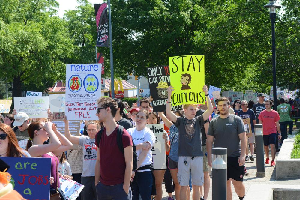 Participants in the first ever Raleigh March of Science filled the sidewalks of downtown Raleigh in their march from Shaw University to Moore Square on April 22, 2017. Thousands came out on Earth Day and expressed their frustrations with the negative impacts of political policy on science.