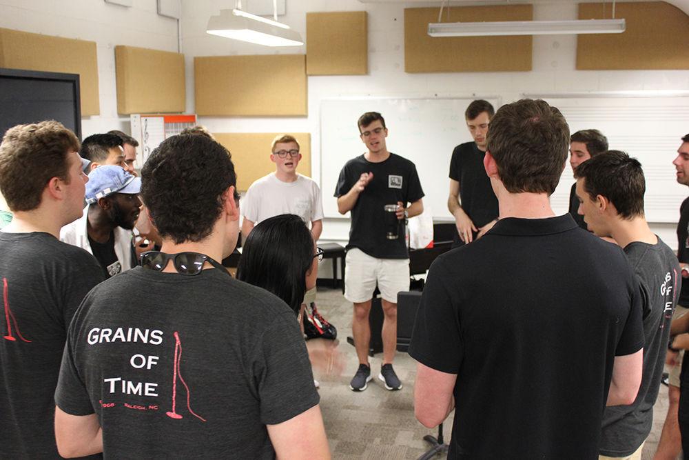 Members of the a cappella group Grains of Time have rehearsal Thursday, April 20, 2017. The original Grains of Time group goes back to the 1960s. Grains of Time will be performing April 29 for their Spring Concert.