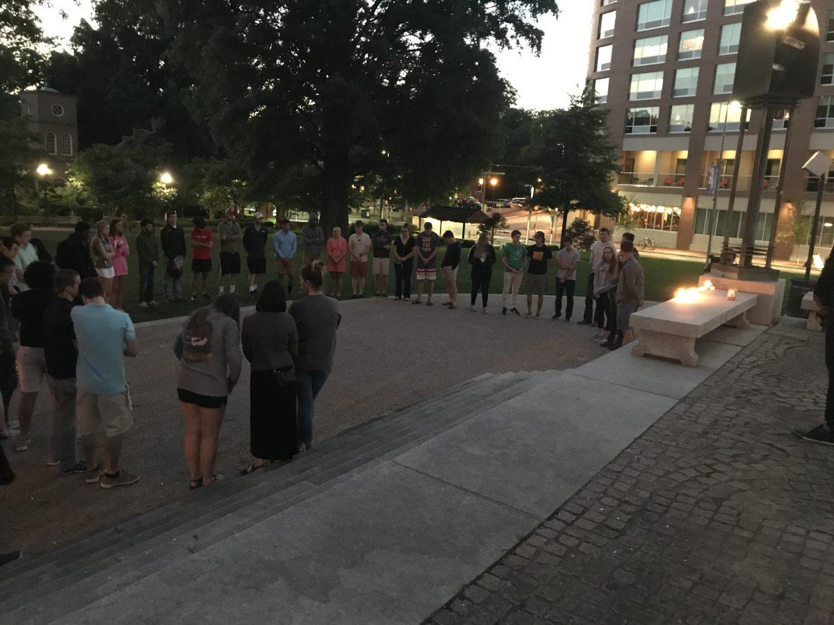 Students gathered by the Belltower Sunday evening for a candlelight vigil to mourn the death of one NC State student and express thoughts and prayers for the two others who were injured in a car accident that occurred near Holly Springs on Sunday morning. The deceased, Cheyanne Hass, was due to graduate at the end of the week.