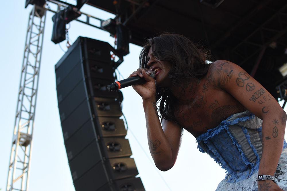 Rapper Mykki Blanco performs at Motorco Park on Thursday, May 18 during Moogfest in Durham, NC. The festival featured more than 50 artists and several lectures and installations across downtown Durham venues.