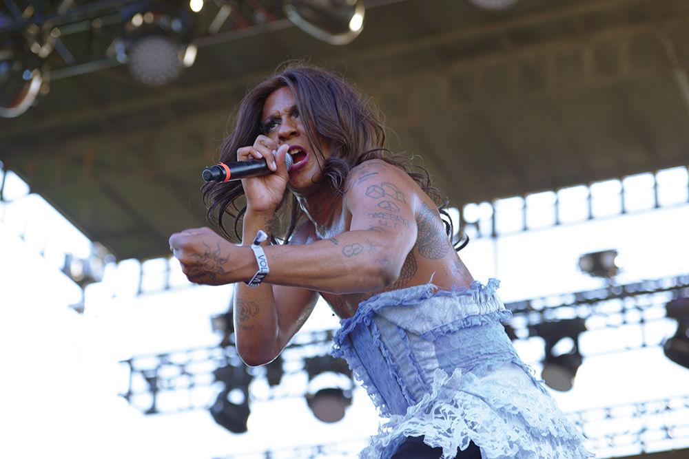Rapper Mykki Blanco performs at Motorco Park on Thursday, May 18 during Moogfest in Durham, NC. The festival featured more than 50 artists and several lectures and installations across downtown Durham venues.