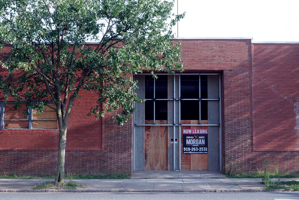 The construction site for Morgan Street Food Hall &amp; Market is located in the Warehouse district on the corner of West street and Morgan street. The hall will host several different restaurants and food vendors with a central dining area.
