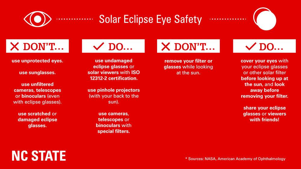 A list of safety precautions for viewing the total solar eclipse.