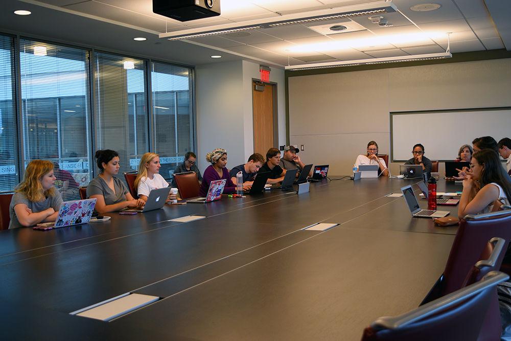Student leaders meet in Talley Student Union for an Executive Branch meeting on Wednesday. The Executive Branch is a part of Student Government consisting of seven departments; Athletics, Communication, Diversity Outreach, Government Affairs, Student Philanthropy, Traditions, and University Affairs. They host many different university-wide events throughout the year.