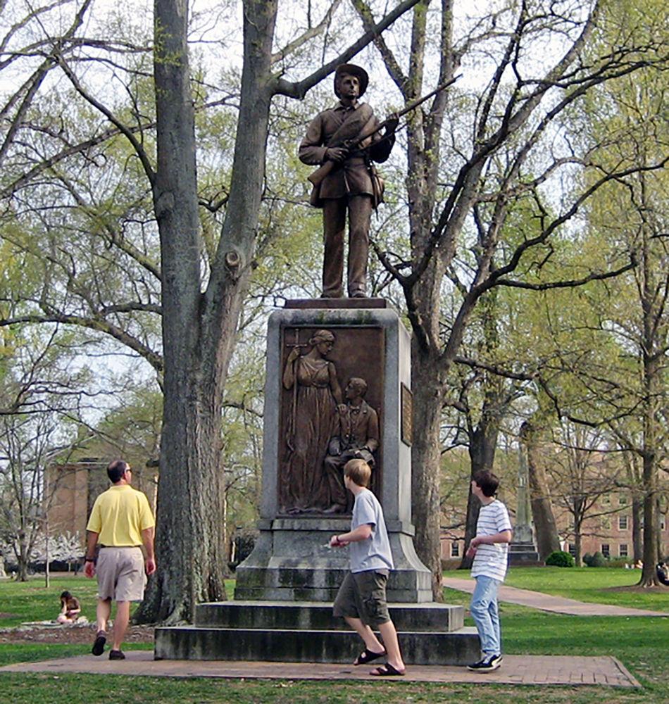 The Silent Sam monument on the campus of University of North Carolina-CH was built in 1913 to honor Confederate alumni of UNC-CH who died in the Civil War.