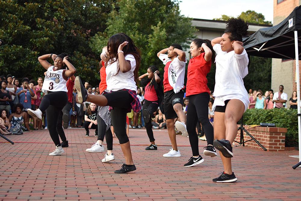 Members of Fusion Dance Group, a multi-cultural hip-hop dance crew, preform for the 2017 Back to School Jam and Wednesday, Aug. 16. The event was hosted by Union Activities Board's Black Students Boards.