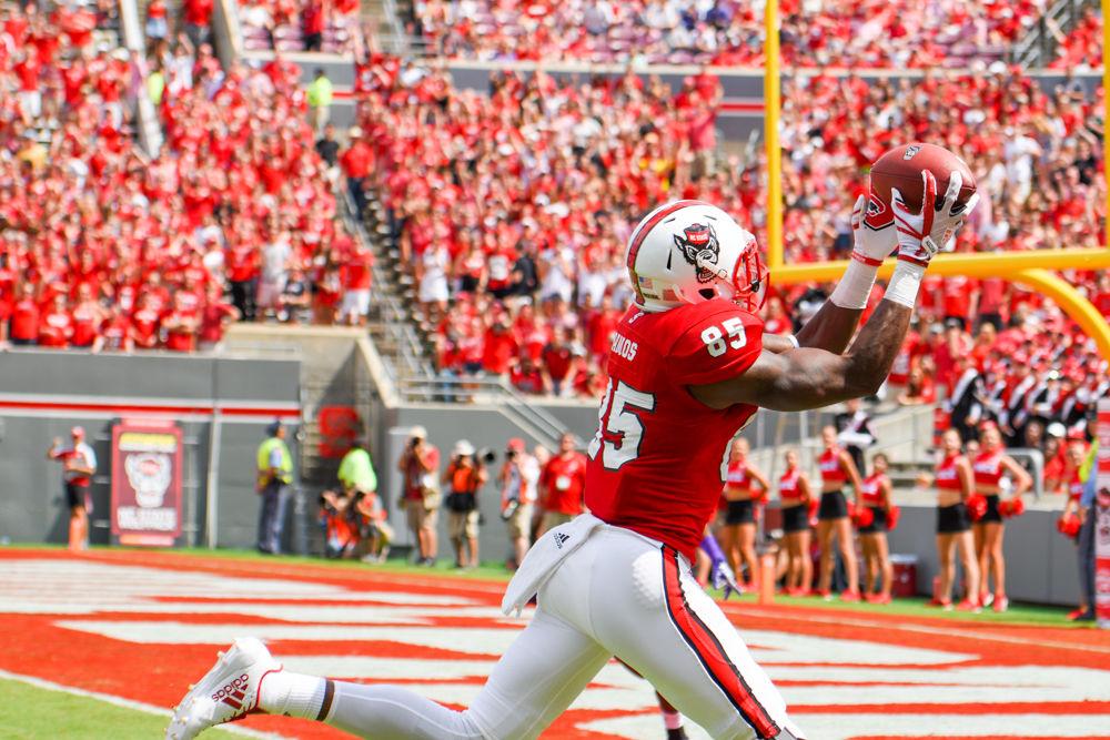Graduate Wide Reciever JuMichael Ramos catches a 30yd pass from Quarterback Ryan Finley to score a touchdown. The NC State Football Team beat Furman 49-16 on Saturday, September 16th.