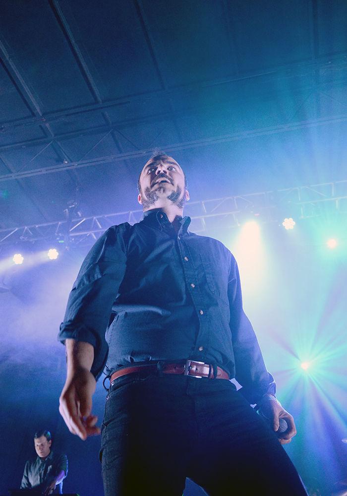 Samuel T. Herring frontman of Future Islands looks out at the crowd as he sings. The concert was a part of the Hopscotch music festival and took place at City Plaza on Sep. 9. The entire festival took place on Sep. 8-10 in downtown Raleigh.