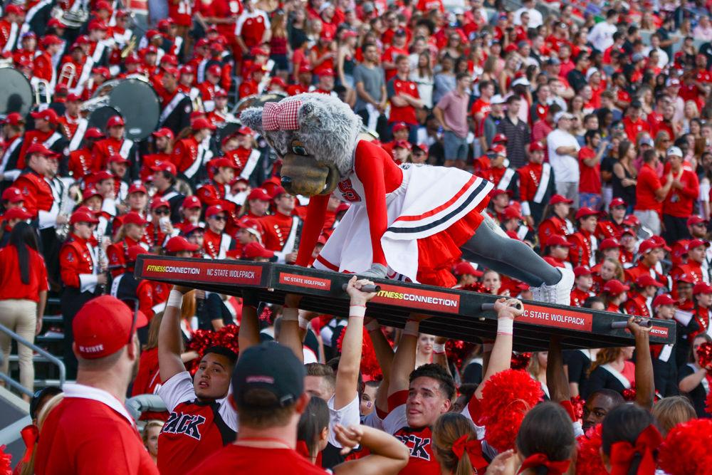 The crowd chanted with every number as Mrs. Wulf did the first three push-ups after Carson Wise, State's starting kicker, hit a 31 yard field goal. This game took place in Carter-Finley Stadium on Sat Sept 9, 2017, kicking off at 6pm.