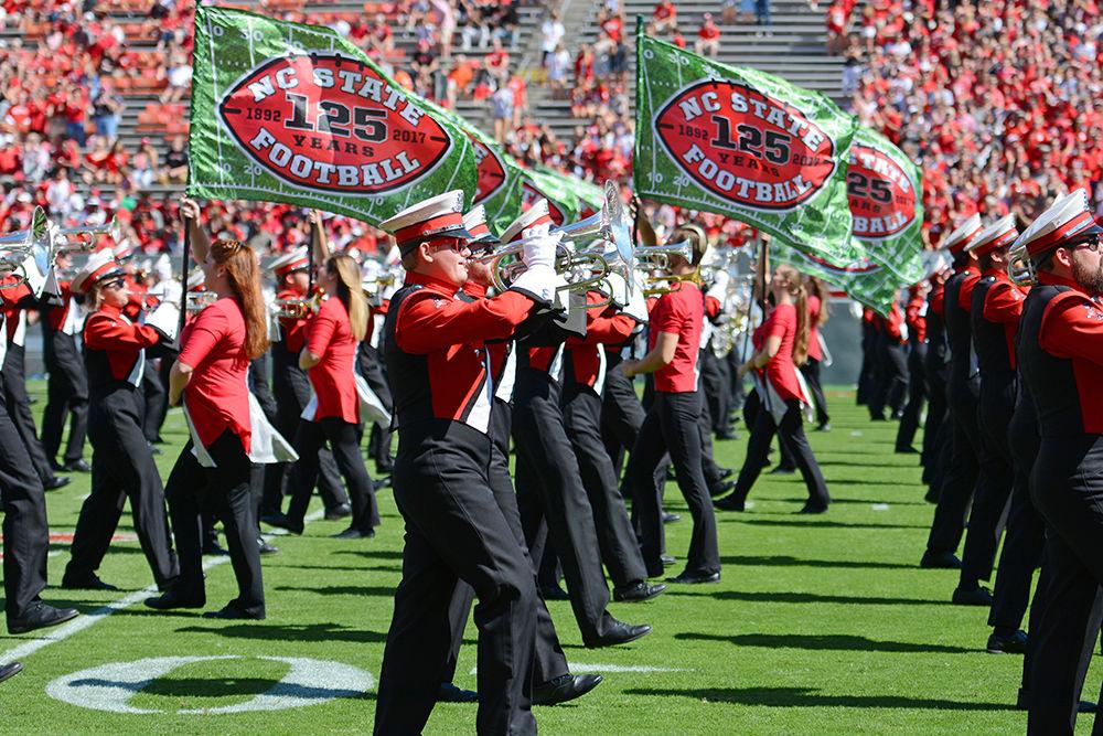 The NCSU band preforms before the players run on the field. The NC State football team beat Syracuse 33-25 at Carter-Finley Stadium on Saturday.