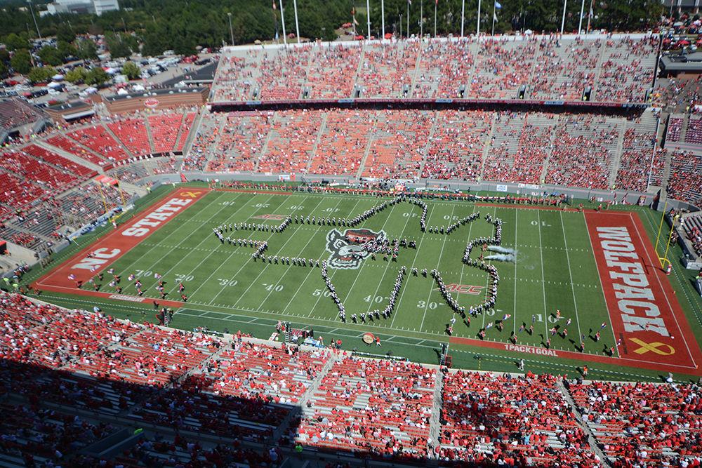 The air force is honored during the band's halftime performance. The NC State football team beat Syracuse 33-25 at Carter-Finley Stadium on Saturday.