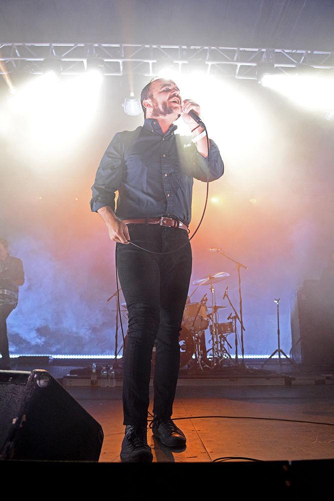 Samuel T. Herring, frontman of Future Islands, sings to a crowd at City Plaza. The concert was a part of Hopscotch Music Festival and took place on Saturday. The entire festival took place on Thursday through Saturday in downtown Raleigh.