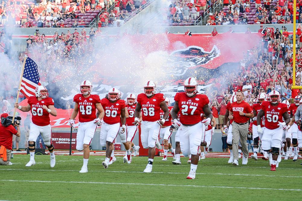 Fireworks exploded in a crackle as the NC State Wolfpack burst from the tunnel below Carter-Finley Stadium. The game kicked off at 6pm on Sat Sept 9, 2017 against Marshall's Thundering Herd.