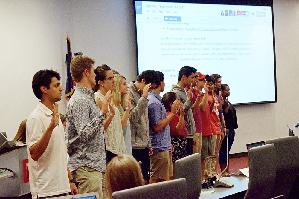 New senators are sworn in on the Senate meeting in Talley on Wednesday, Sept. 13. Following words from Vice Chancellor and Dean of Academic and Student Affairs Mike Mullen, the newly elected Senators, faced the incumbents to take their oaths. Senators represent the different schools and colleges, and all took office after the elections that recently took place.