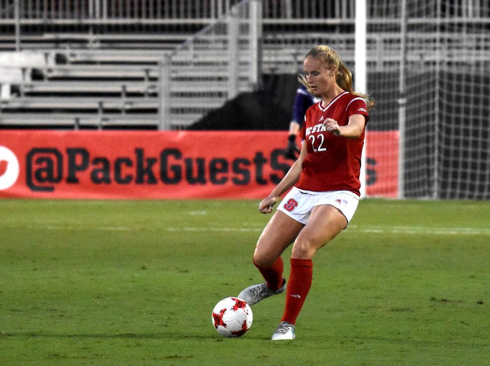 Senior midfielder Cailyn Boch passes the ball upfield during the game against Boston College. The Wolfpack would go on to win the game 1-0 in Dail Soccer Stadium on Thursday.