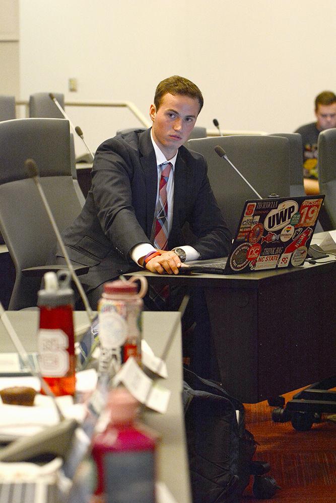 Former Student Body Treasurer John Taylor Willis, a third-year studying business administration, defends his case regarding the bill calling for his impeachment on Tuesday Sept. 5, 2017.