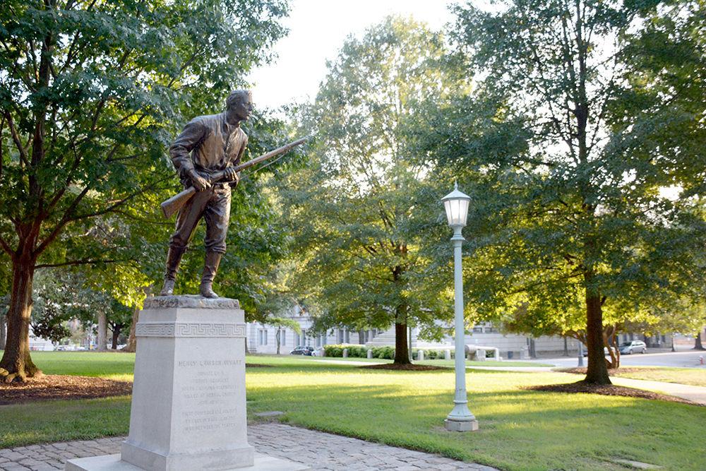 Outside the Capital Building in Downtown Raleigh, a statue of Henry Lawson Wyatt stands at arms as tribute to the first Confederate casualty of the Civil War.&#160;