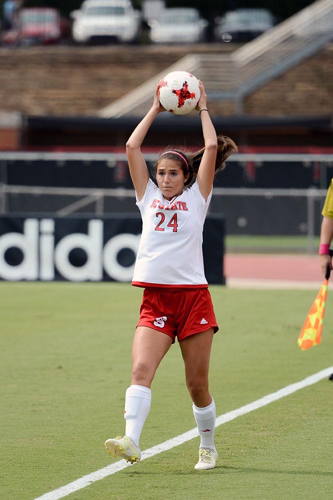 Dakota Stephens throws the ball in. The NC State women's soccer team beat Davidson 4-0 at Dail Soccer Stadium on Sunday, Sept. 10.