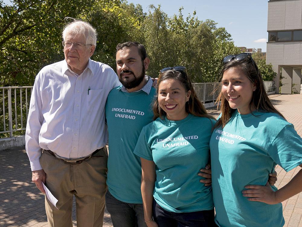 Congressman David Price poses for a photo with some constituents at the DACA March in Downtown Raleigh on Sunday. Congressman Price says " it's good to see such an enthusiastic group of North Carolinians showing support for Dreamers. I will bend every effort to pass the Dream Act, undiluted, at the earliest possible moment".