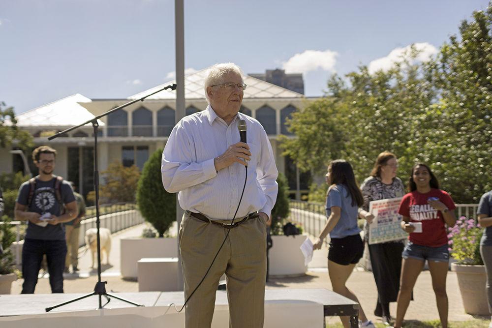 Congressman David Price speaks to participants at the DACA March in Downtown Raleigh on Sunday. Congressman Price says " it's good to see such an enthusiastic group of North Carolinians showing support for Dreamers. I will bend every effort to pass the Dream Act, undiluted, at the earliest possible moment".