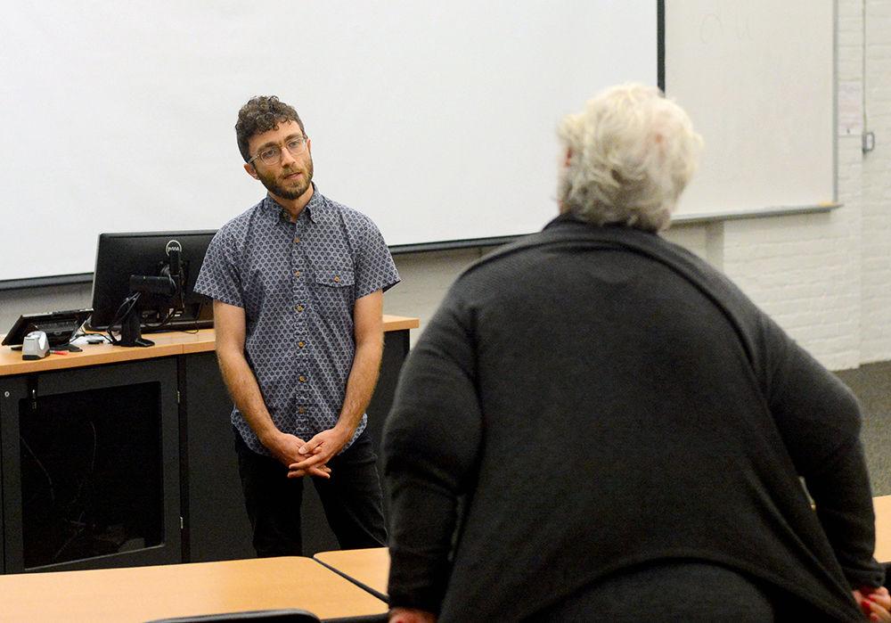 Mustafa Zeno, one of the producers of the movie, "Dalya's Other Country" answers a viewer&#8217;s question after the screening. The screening of the movie, and the subsequent Q&amp;A session ran from 6:30-8:30 p.m. Monday in Park Shops.