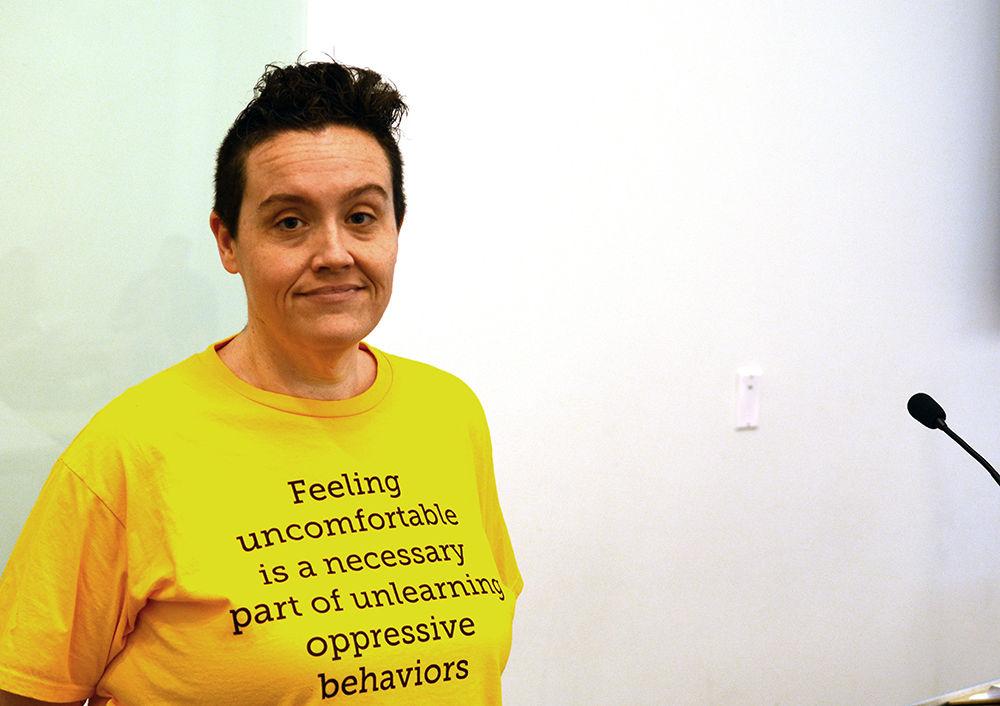Renee Wells, director of the GLBT Center, leads a workshop on internalized oppression Monday. The workshop is the first of many events planned for October, GLBT History Month. &#160;