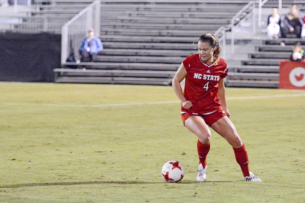 Junior defender Hannah Keogh makes a move on the ball during the game against Clemson. The Wolfpack would go on to win the game 1-0 in Dail Soccer Stadium on Thursday.
