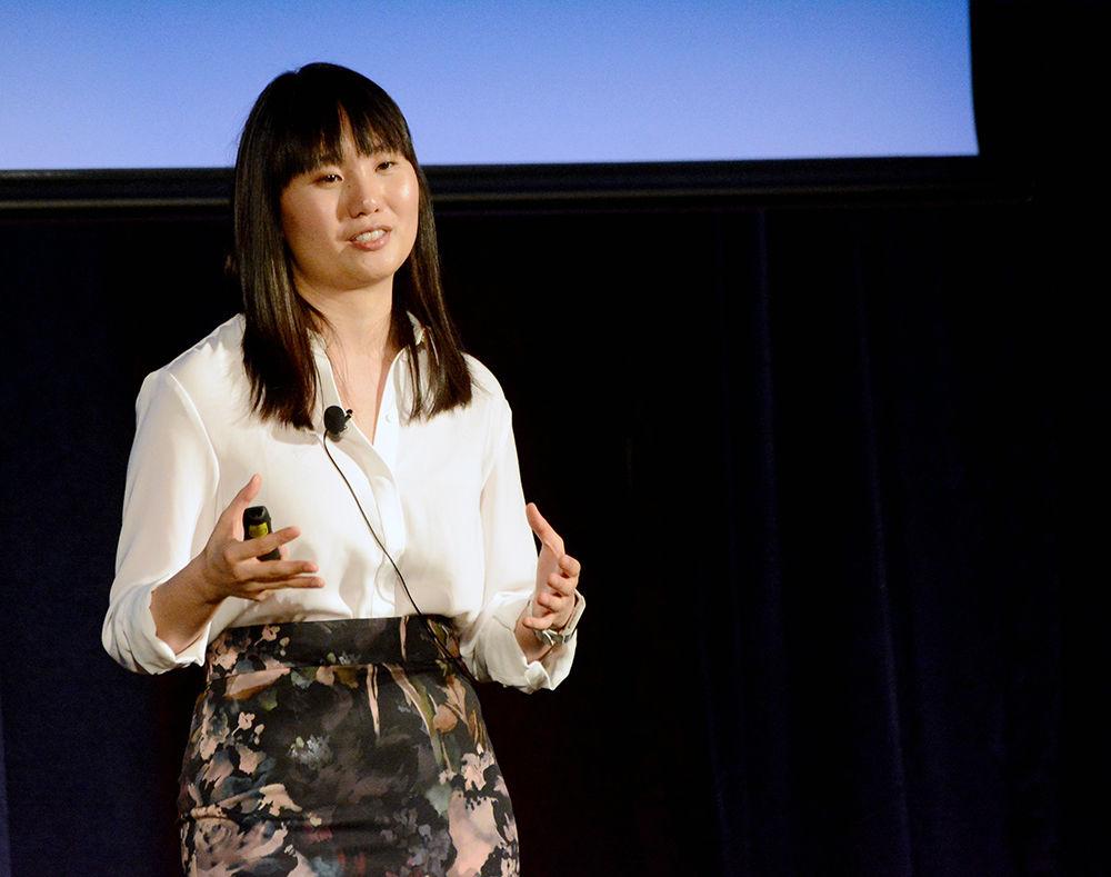 Amanda Phingbodhipakkiya, the creative director of the Leading Strand, talks about how the collaboration of scientists and artists came to be during her talk, Science + Design, part of the College of Design's Crossroads Series. The talk took place in Talley Student Union on Wednesday.
