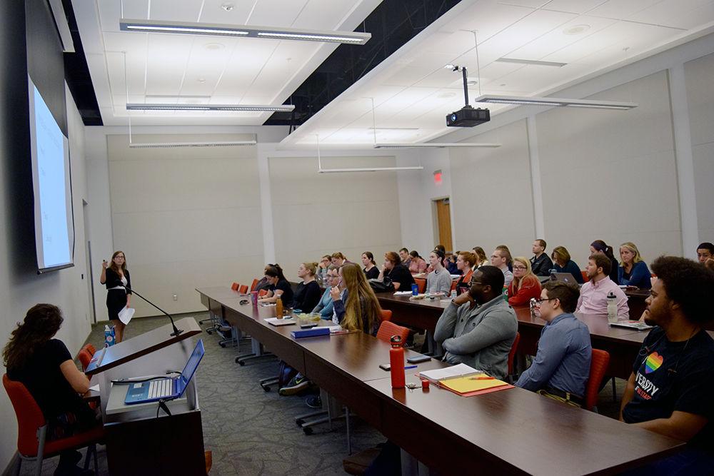 KellyNoel Waldorf, second-year master's student studying English Linguistics, speaks about gender and language during the GLBT Languge event on Thursday. The presentation in Talley covered the history of language in relation to gender, and how students at NC State can be inclusive and aware of gender identity. This event was one of many during GLBT History Month.