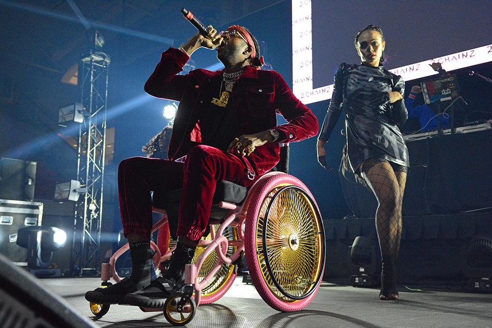 2 Chainz rolled out onto stage to perform NC State's 2017 Homecoming concert on Friday, Oct. 27, in Reynolds Coliseum. The concert was hosted by the Union Activities Board.