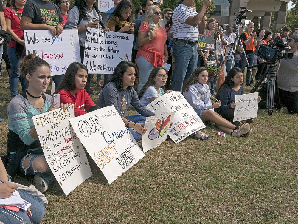 DACA supporters at a rally in Downtown Raleigh, NC on Sunday. The DACA March was organized by two second year NC State students Jasmine Wang studying Computer Science and Sindhoor Ambati studying English and biomedical engineering.