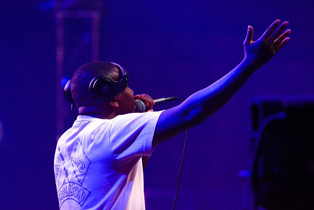Dj Trellz gets the crowd of students warmed up before K CAMP takes the stage. The NC State Homecoming Concert is organized by UAB as a part of Red and White week at NC State. The concert took place at Reynolds Coliseum on Friday, Oct. 27.