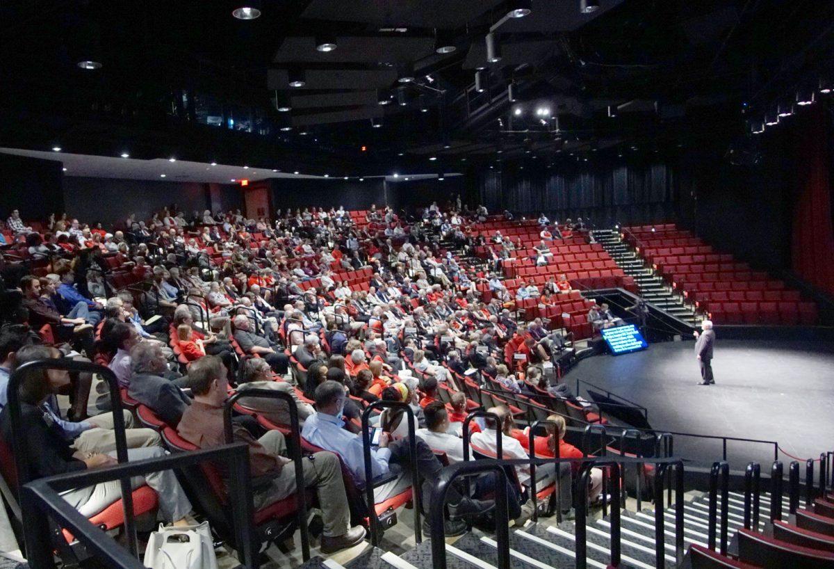 Various faculty members, students and other patrons of NC State observe Chancellor Woodson's Fall Address in Stewart Theatre at Talley Student Union on Friday. Chancellor Woodson informed them of what has happened at NC State in the past year.