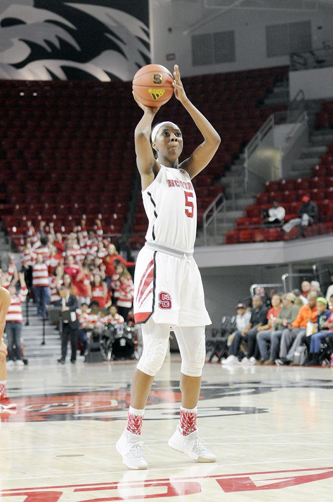 Senior forward Chelsea Nelson shoots a free throw against University of Southern Alabama in Reynolds Coliseum on Friday. The Wolfpack women's basketball team beat the Jaguars 71-50 in a thus far undefeated normal season.