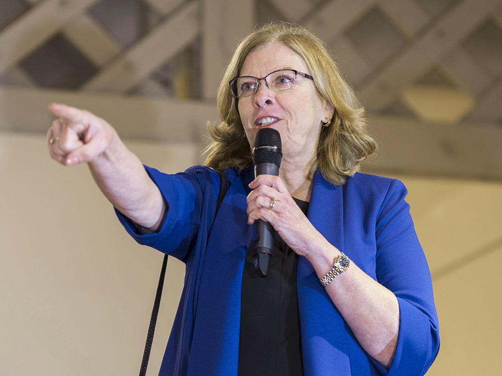 Mayor Nancy McFarlane thanks a campaign staffer during her victory speech at The Stockroom in downtown Raleigh on Tuesday. McFarlane won her reelection bid with 57.8% of the vote.