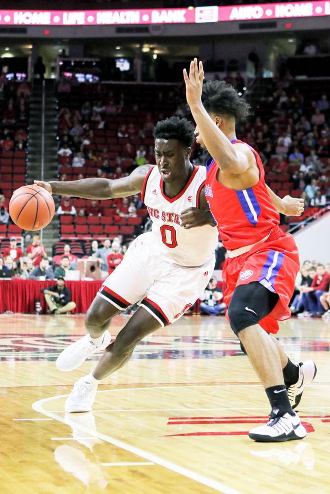 Junior forward Abdul-Malik Abu pushes into the paint. Abu had 12 points and seven rebounds along with a block and a steal. The Wolfpack took down St. Francis College 86-61 in PNC Arena on Nov. 13, 2016.