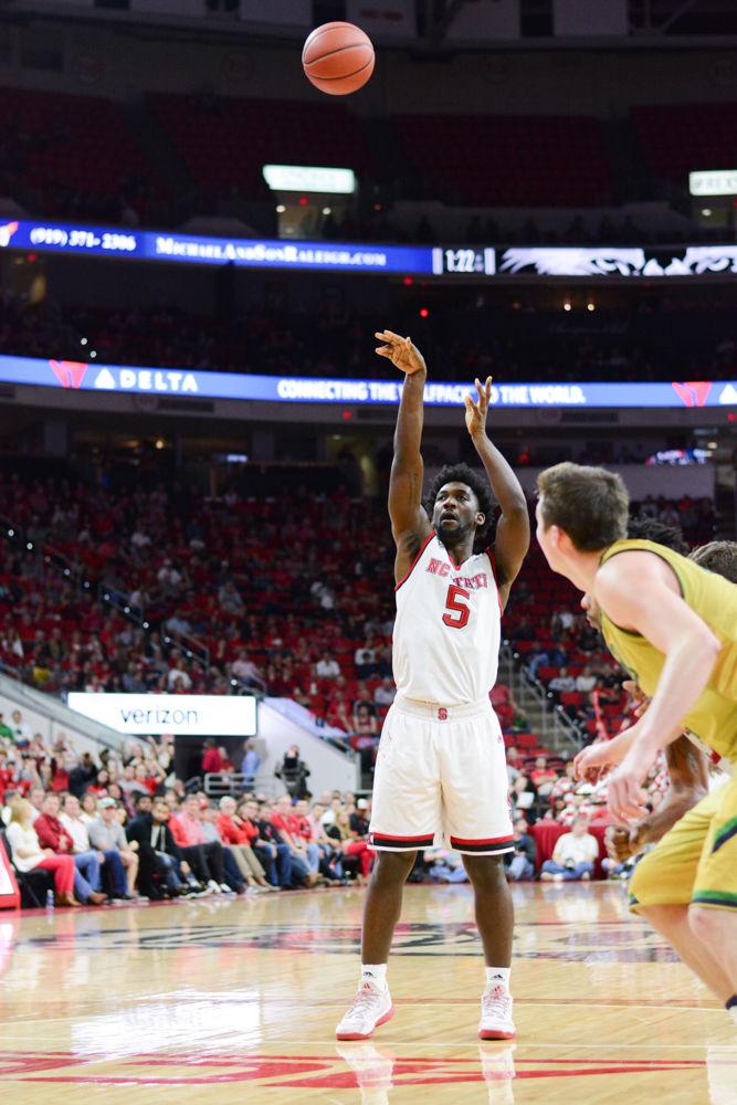 Freshman forward Darius Hicks shoots a free throw. The NC State mens basketball team lost to Notre Dame 72-81 at PNC Arena on Feb. 18.