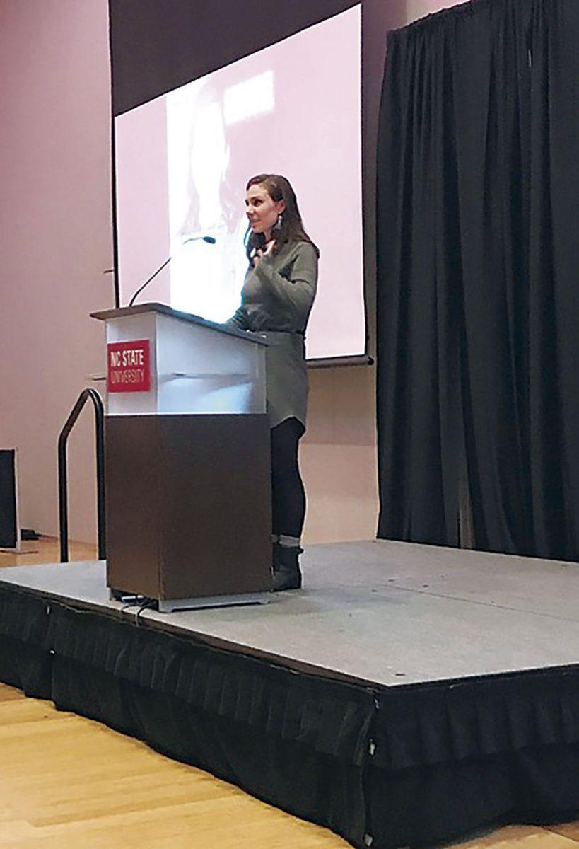 Taylor Sykes, a second-year graduate student in the Master of Fine Arts program in fiction, introduces Tania James, the guest judge of this year's fiction contest. Sykes won the prize for the James Hurst Prize for Fiction for her piece "Creeper" at this year's Fiction Contest Awards.&#160;
