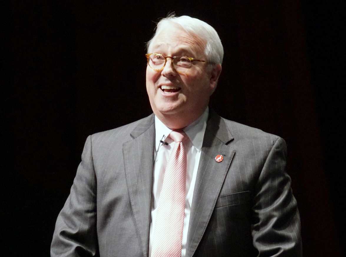 Chancellor Randy Woodson speaks to the audience on Friday at his Fall Address in Stewart Theatre at Talley Student Union. Chancellor Woodson informed various faculty members, students and other patrons of NC State on what has happened at NC State in the past year.