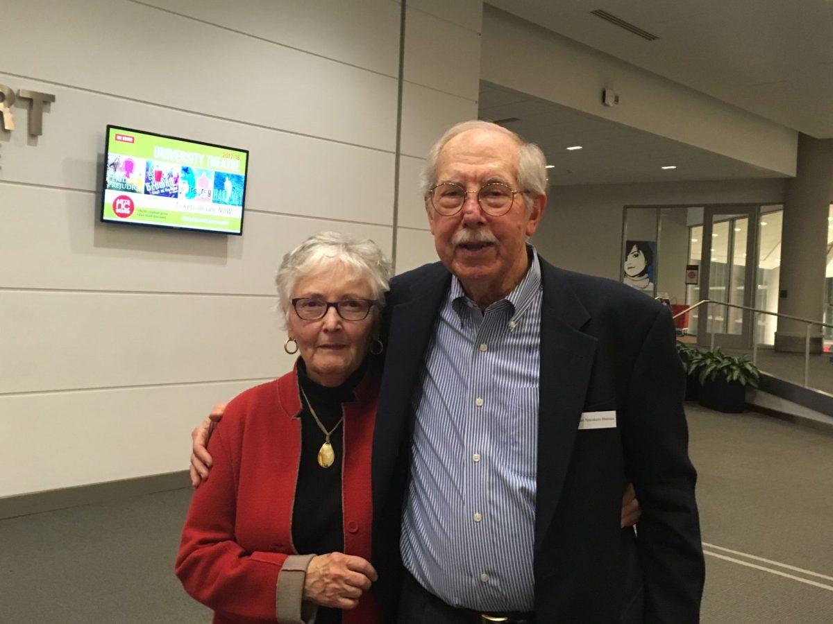 Peter Stein and Michelle Stein stand together in a photo after Peter Stein answered student questions in Stewart Theater on Thursday evening.